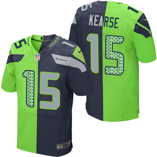 Men's Elite Jermaine Kearse Nike Jersey Navy/Green - #15 Split Fashion NFL Seattle Seahawks